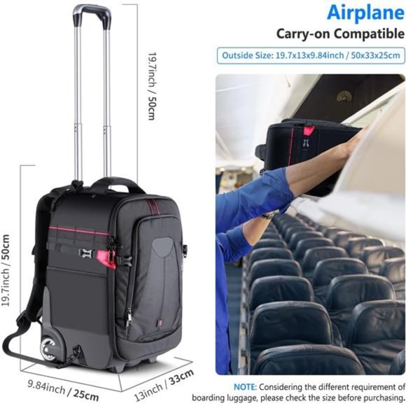 2-in-1 Rolling Camera Backpack Trolley Case - Anti-Shock Detachable Padded - Picture 5 of 8